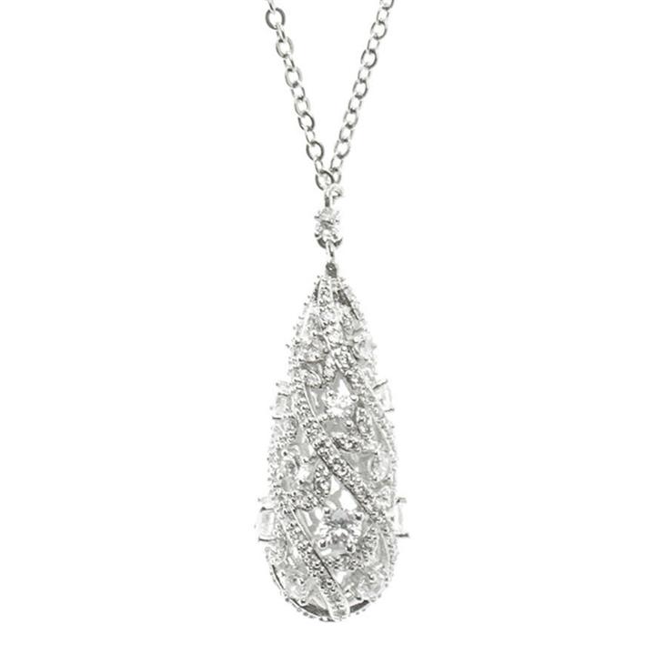 Cz By Kenneth Jay Lane Clear Stone Egg Pendant Necklace