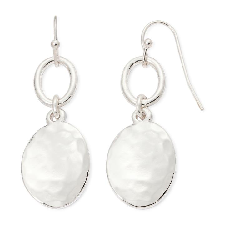 Liz Claiborne Silver-tone Hammered Double Drop Earrings