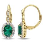 Diamond Accent Green Emerald 14k Gold Drop Earrings
