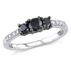 Womens 1/2 Ct. T.w. Color Enhanced Round Black Diamond Sterling Silver 3-stone Ring