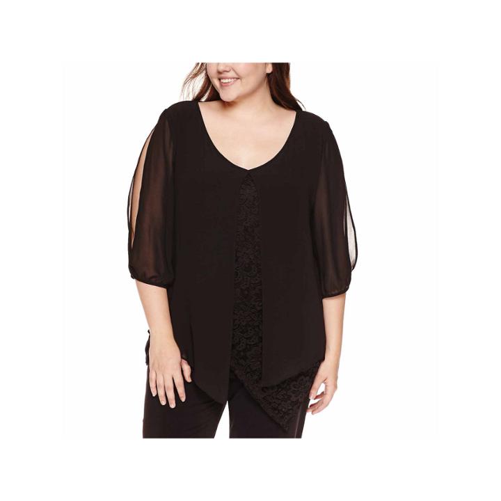 By & By 3/4 Sleeve V Neck Woven Blouse-juniors Plus