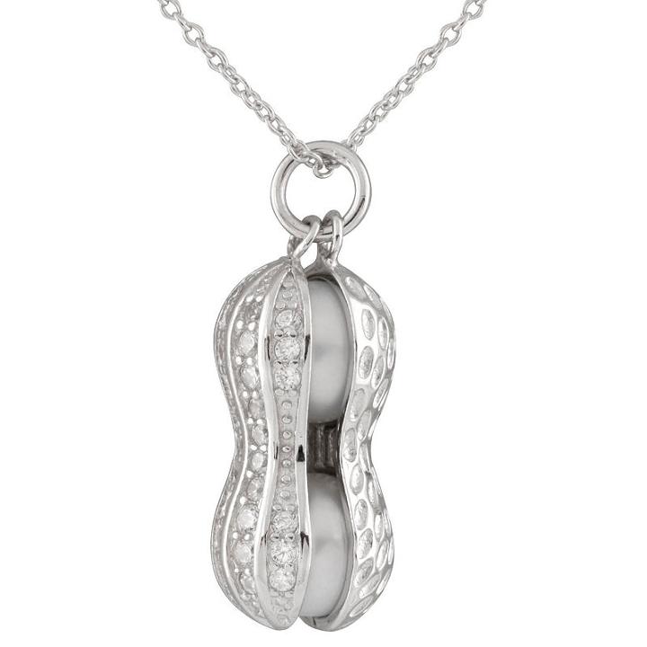 Womens White Cultured Freshwater Pearl Peanut Pendant Necklace