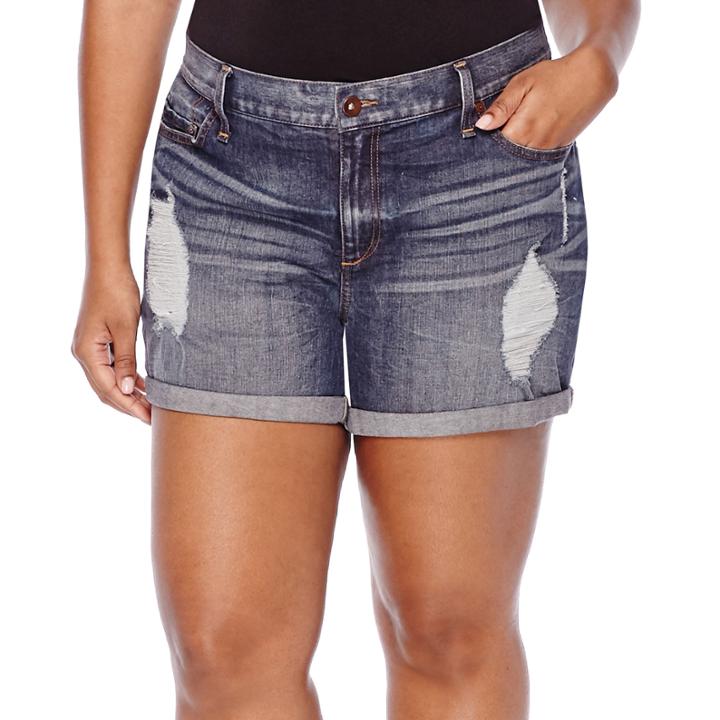 Boutique+ Destructed Denim Shorts - Plus