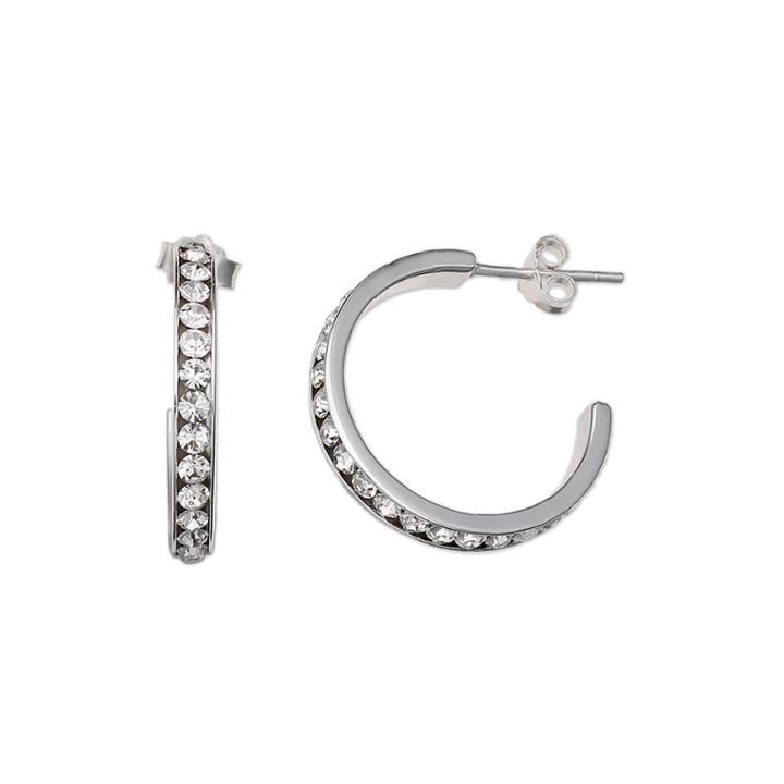 Clear Crystal Sterling Silver C Hoop Earrings