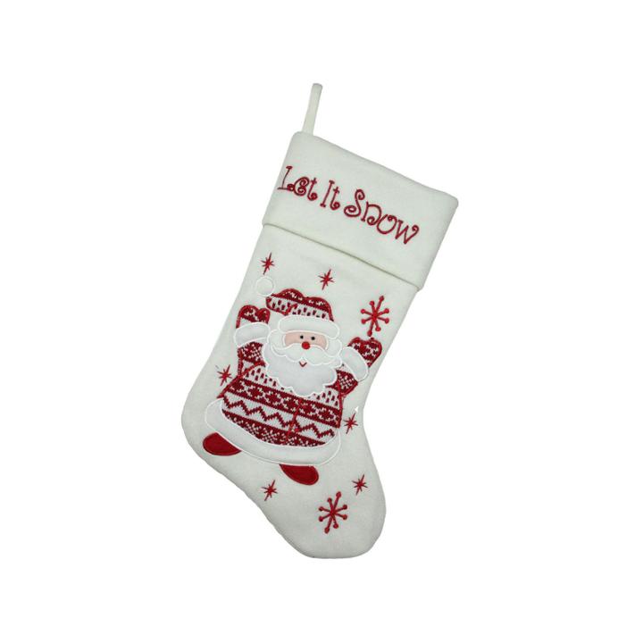 18 Red And White Let It Snow Santa Claus Embroidered Christmas Stocking