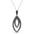 Sterling Silver Double Layered Marquise Shaped Pendant Necklace Featuring Swarovski Marcasite