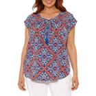 Liz Claiborne Short Sleeve Tie Front Woven Blouse-plus