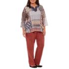 Alfred Dunner Gypsy Moon 3/4 Sleeve Split Crew Neck Patchwork T-shirt-womens Plus