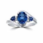 Womens Diamond Accent Lab Created Blue Sapphire Sterling Silver 3-stone Ring