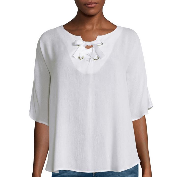 I Jeans By Buffalo Short-sleeve Lace-up Blouse