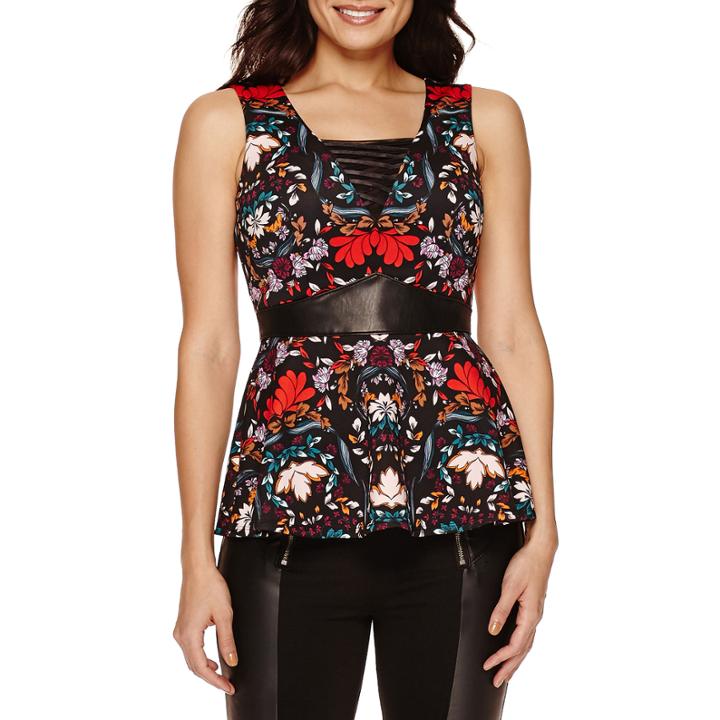 Bisou Bisou Sleeveless Lace-up Peplum Top