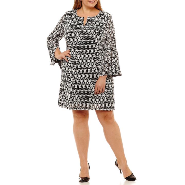 Robbie Bee Long Sleeve Circles Sheath Dress-plus