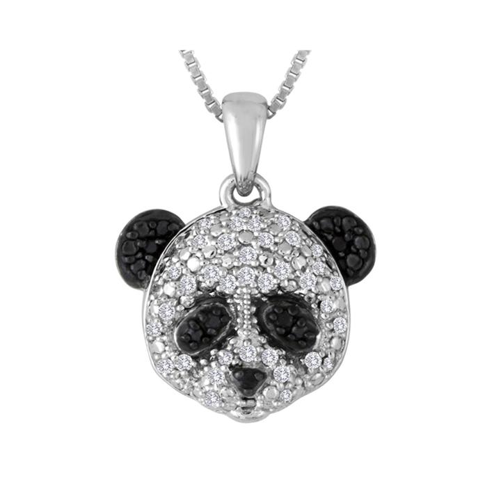 1/10 Ct. T.w. White And Color-enhanced Black Diamond Sterling Silver Panda Pendant Necklace