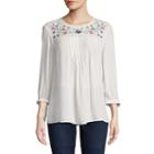 St. John's Bay 3/4 Sleeve Crew Neck Woven Embroidered Blouse