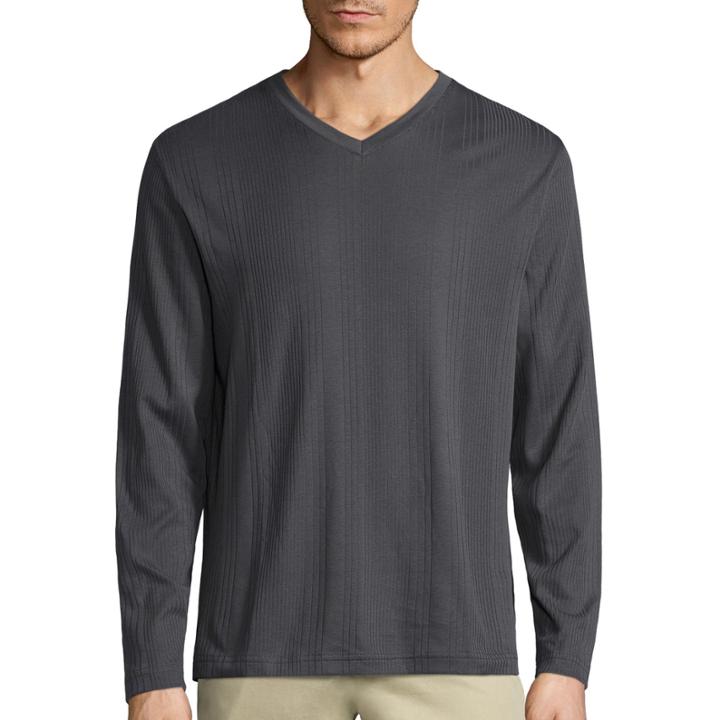 Claiborne Drop Needle Long Sleeve V Neck T-shirt