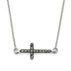 Marcasite Sideways Cross Pendant Sterling Silver Necklace