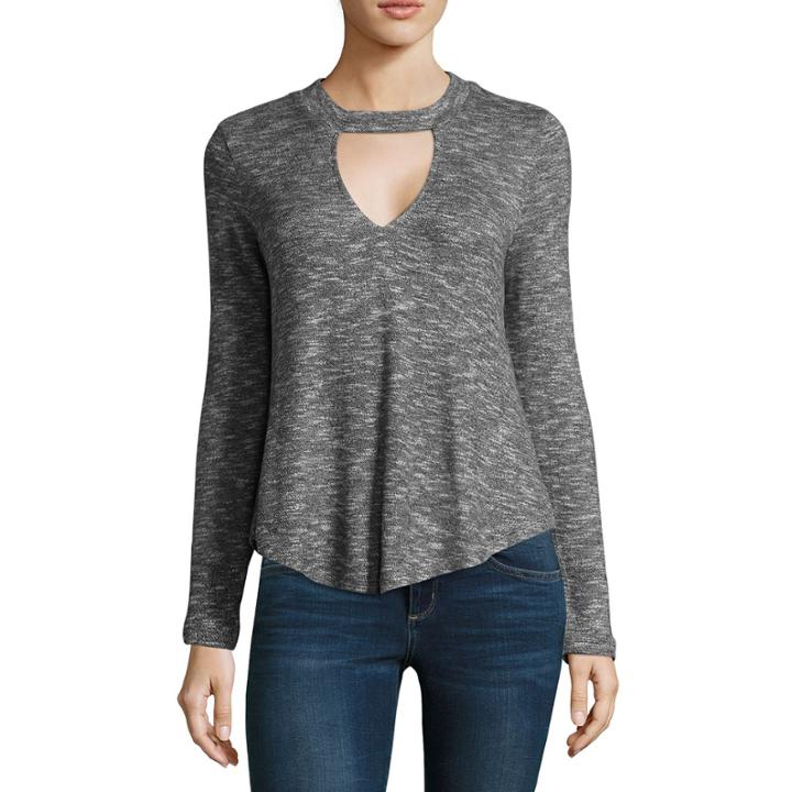 Self Esteem Long Sleeve Mock Neck Knit Blouse-juniors