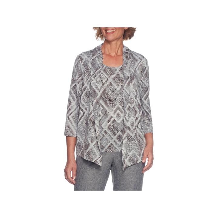 Alfred Dunner Silver Belles 3/4 Sleeve Layered Top