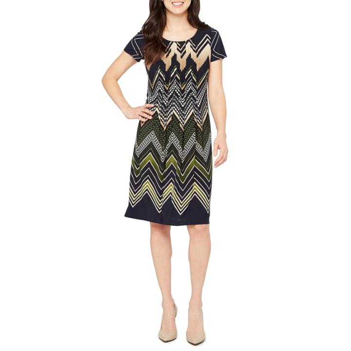 Perceptions Short Sleeve Chevron Shift Dress