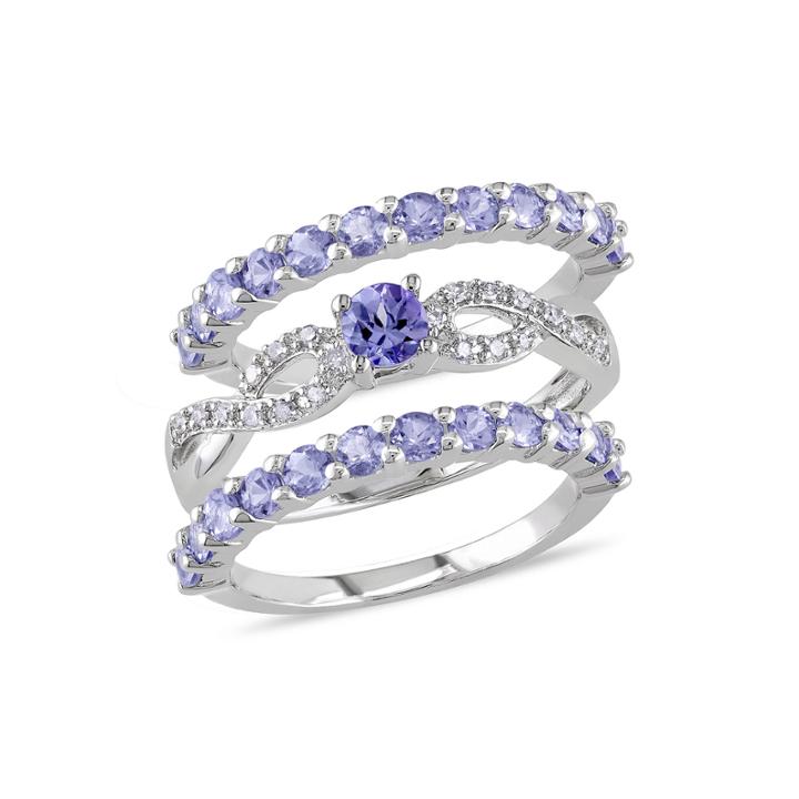 Genuine Tanzanite And 1/10 Ct. T.w. Diamond 3-pc. Ring Set