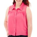 Arizona Sleeveless Button-front Mesh-yoke Top - Juniors Plus