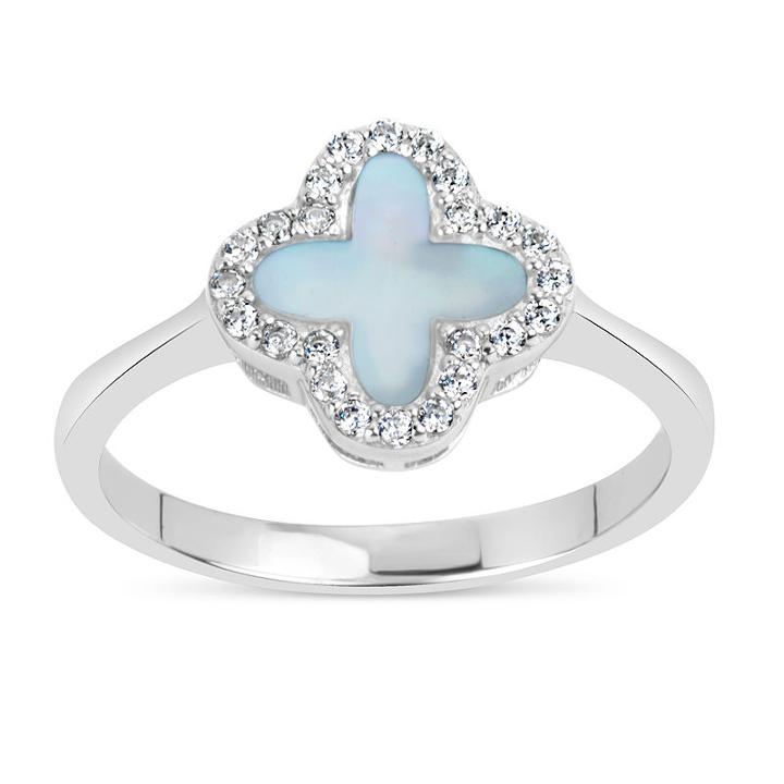 Womens Mother Of Pearl White Sterling Silver Cocktail Ring