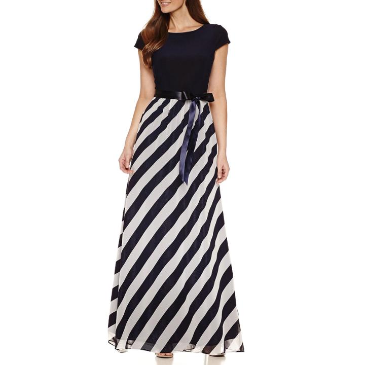S.l. Fashions Short Sleeve Stripe Maxi Dress