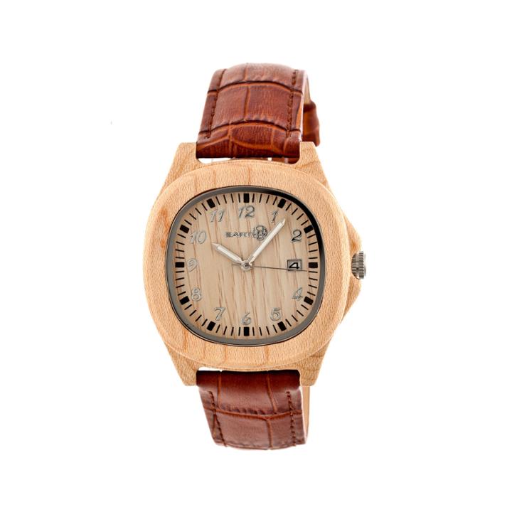 Earth Wood Sherwood Khaki Leather-band Watch With Date Ethew2701
