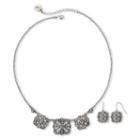 Liz Claiborne Marcasite Square Medallion Necklace & Drop Earrings Boxed Set