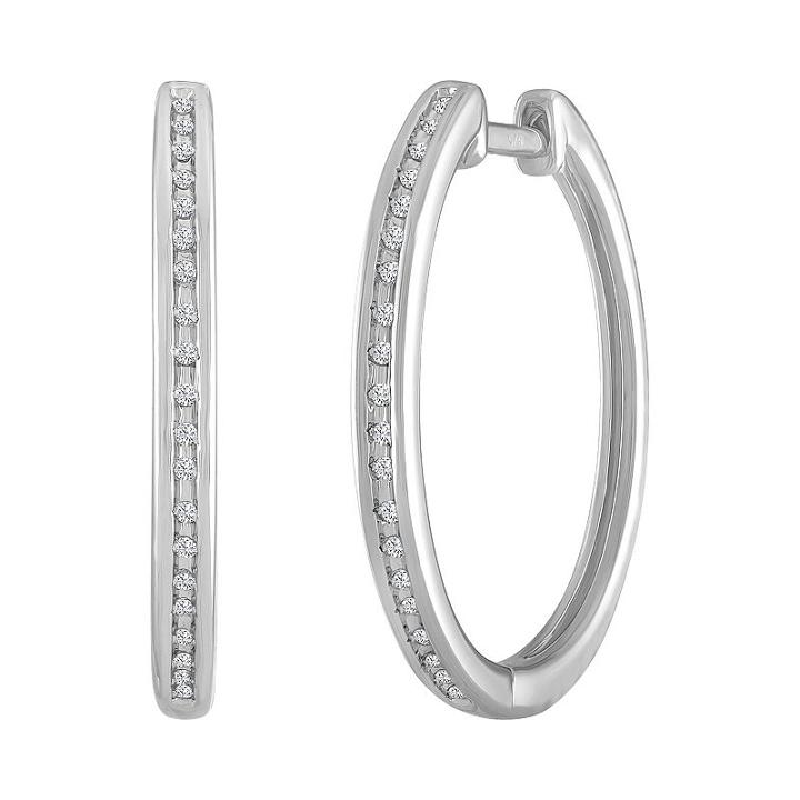 1/10 Ct. T.w. Genuine White Diamond Sterling Silver 23mm Hoop Earrings