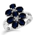 Womens Diamond Accent Genuine Sapphire Blue Sterling Silver Cocktail Ring