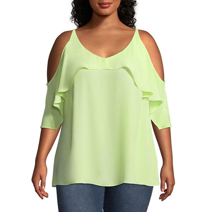 Belle + Sky Sleeveless V Neck Woven Blouse-plus