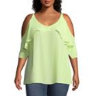 Belle + Sky Sleeveless V Neck Woven Blouse-plus