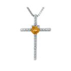 Genuine Citrine And Diamond-accent Sterling Silver Cross And Heart Pendant Necklace