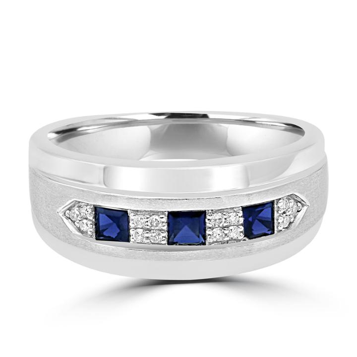 Mens Diamond Accent Lab Created Blue Sapphire 10k Gold Band
