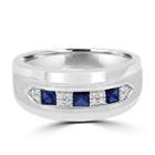 Mens Diamond Accent Lab Created Blue Sapphire 10k Gold Band