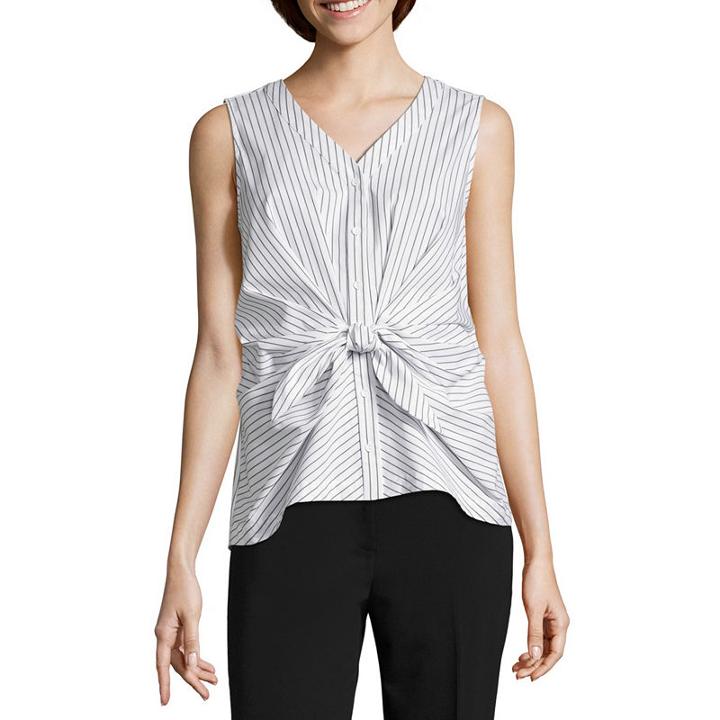 Liz Claiborne Sleeveless Waist Knot Button-front Shirt