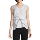 Liz Claiborne Sleeveless Waist Knot Button-front Shirt