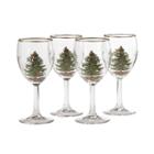 Spode Christmas Tree Set Of 4 Gold-rim Wine Glasses