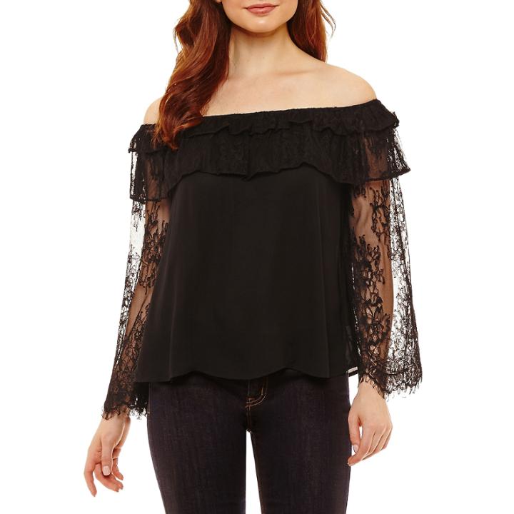 Bold Elements Bell Sleeve Off Shoulder Lace Top