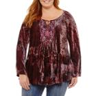 Unity World Wear Long Sleeve Scoop Neck Velvet Peasant Blouse-plus