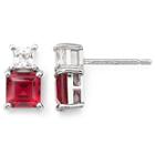 Sterling Silver Lab-created Ruby & White Sapphire Earrings