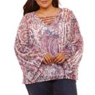 Belle + Sky Long Sleeve V Neck Woven Blouse-plus