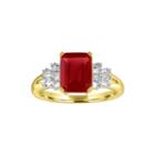 Womens Red Ruby Gold Over Silver Cocktail Ring