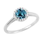 Womens Genuine Blue Topaz Blue Sterling Silver Round Cocktail Ring