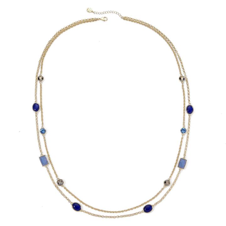 Monet Blue Stone Gold-tone 2-row Station Necklace