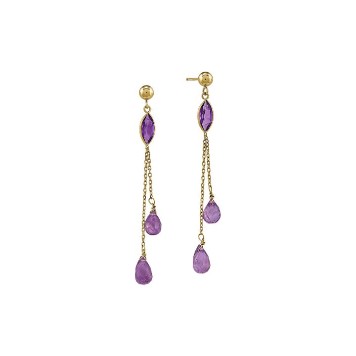 Genuine Amethyst 14k Yellow Gold Drop Earrings