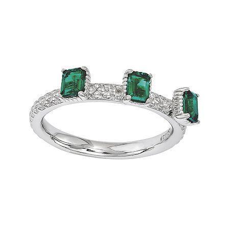 Personally Stackable Lab-created Emerald Textured 3-stone Ring