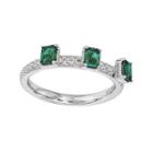 Personally Stackable Lab-created Emerald Textured 3-stone Ring