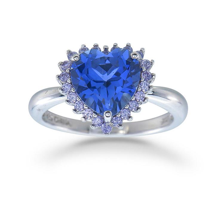 Womens Blue Sterling Silver Halo Ring